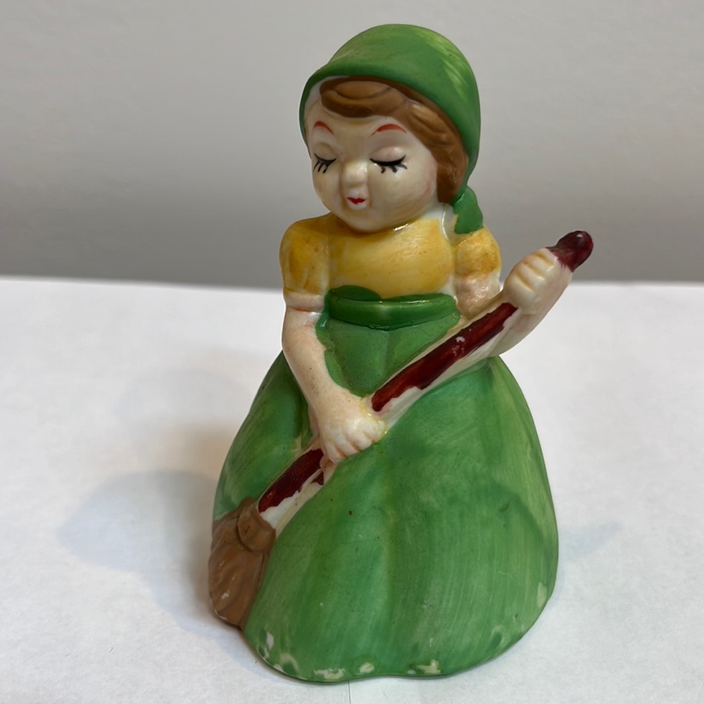Vintage 1982 Spencer Gifts Inc. Ceramic Bell Kitschy Girl with Broom